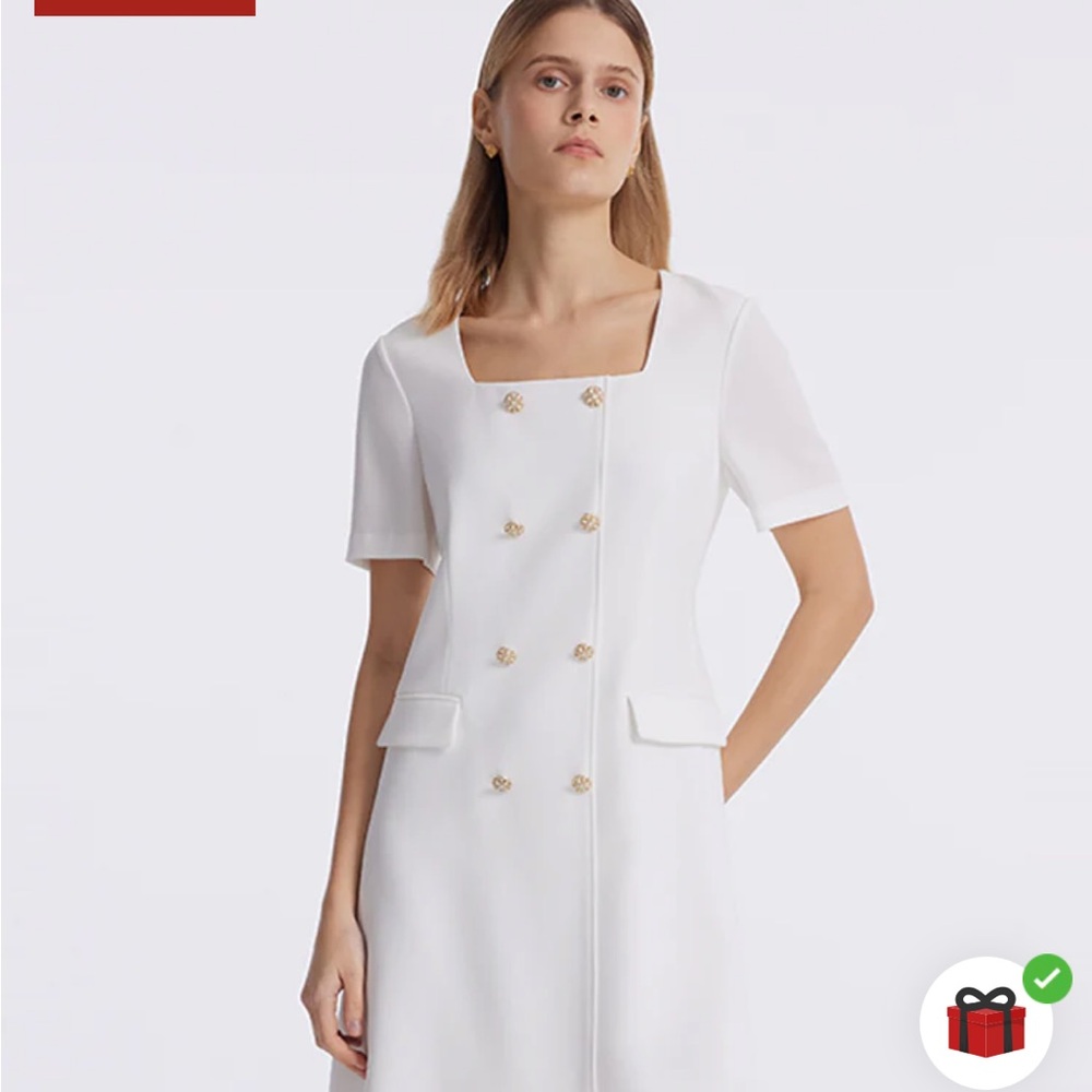 Goelia Triacetate Square Neck Double-Breasted Women Mini Dress